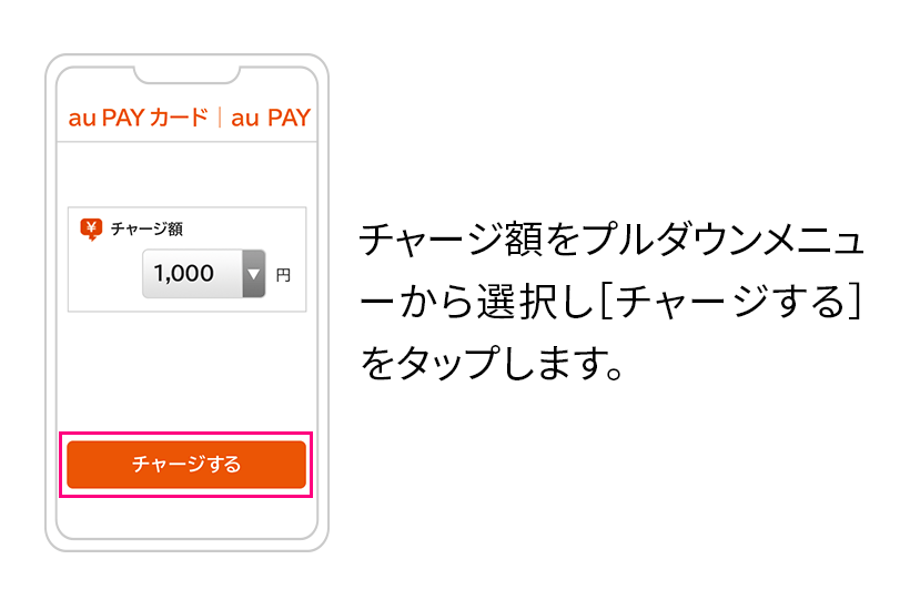 チャージ額をプルダウンメニューから選択し、[チャージする]をタップします。