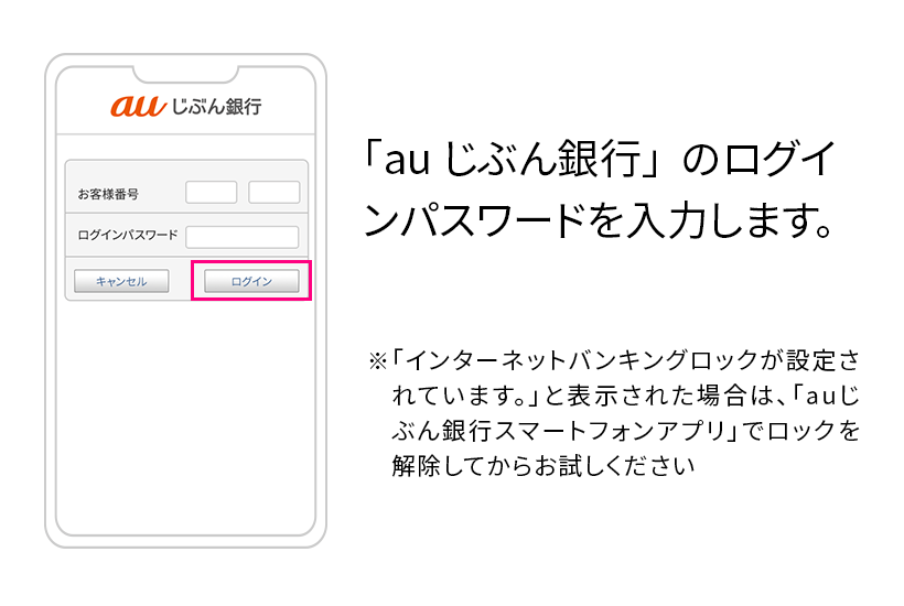 「au じぶん銀行」のログインパスワードを入力します。